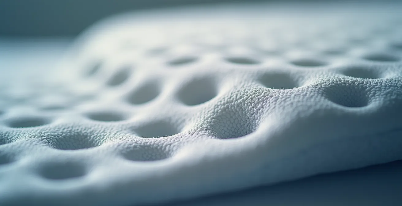 Gros plan sur la texture alvéolée d'un coussin anti-escarres montrant la technologie des cellules d'air