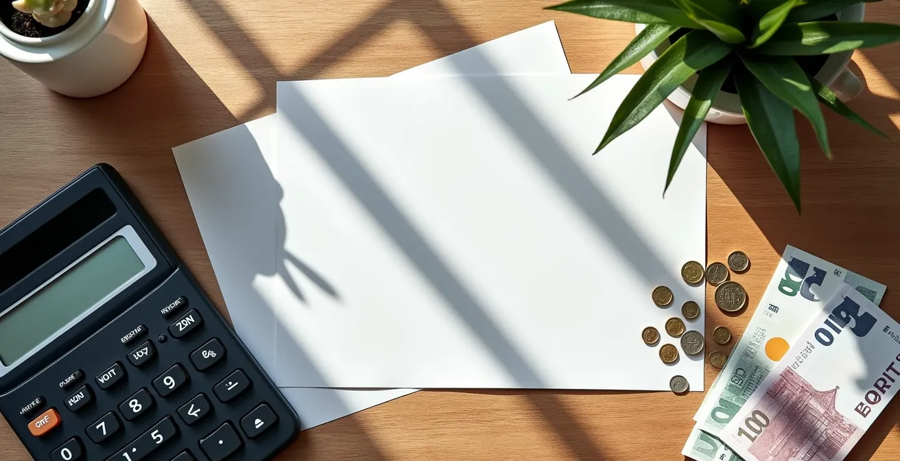 Arrangement de documents administratifs et calculatrice sur bureau symbolisant le remboursement d'un fauteuil électrique