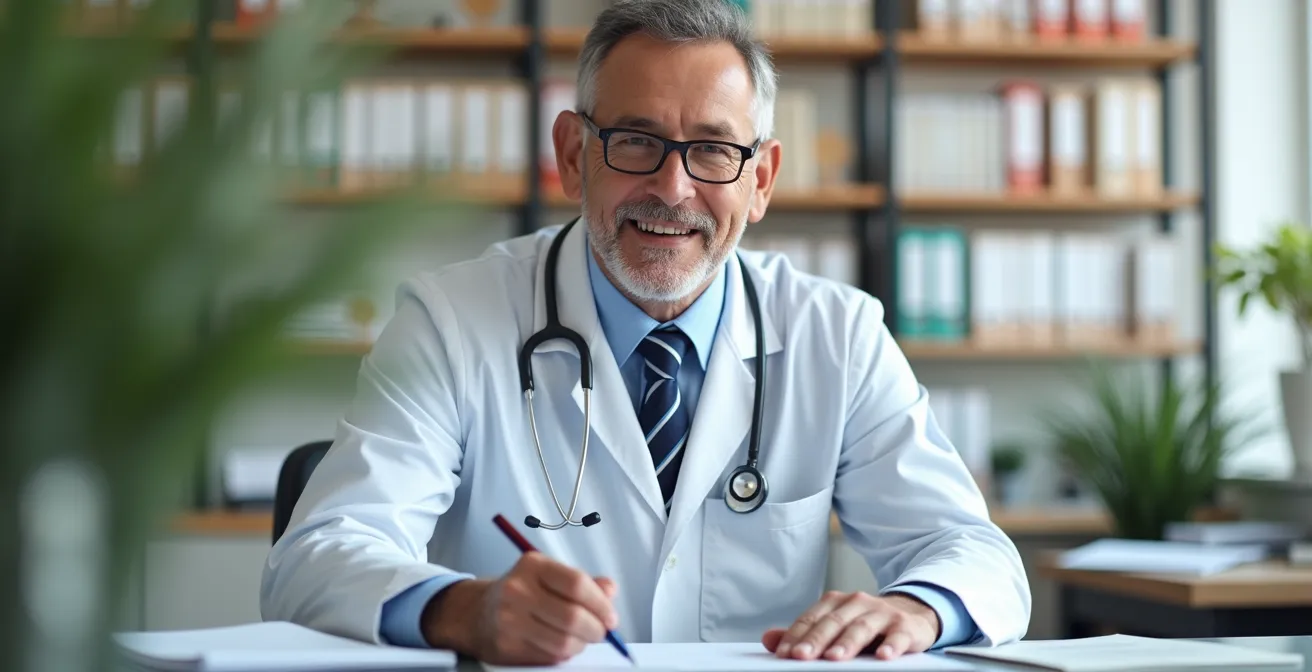 Médecin rédigeant une prescription médicale dans son cabinet