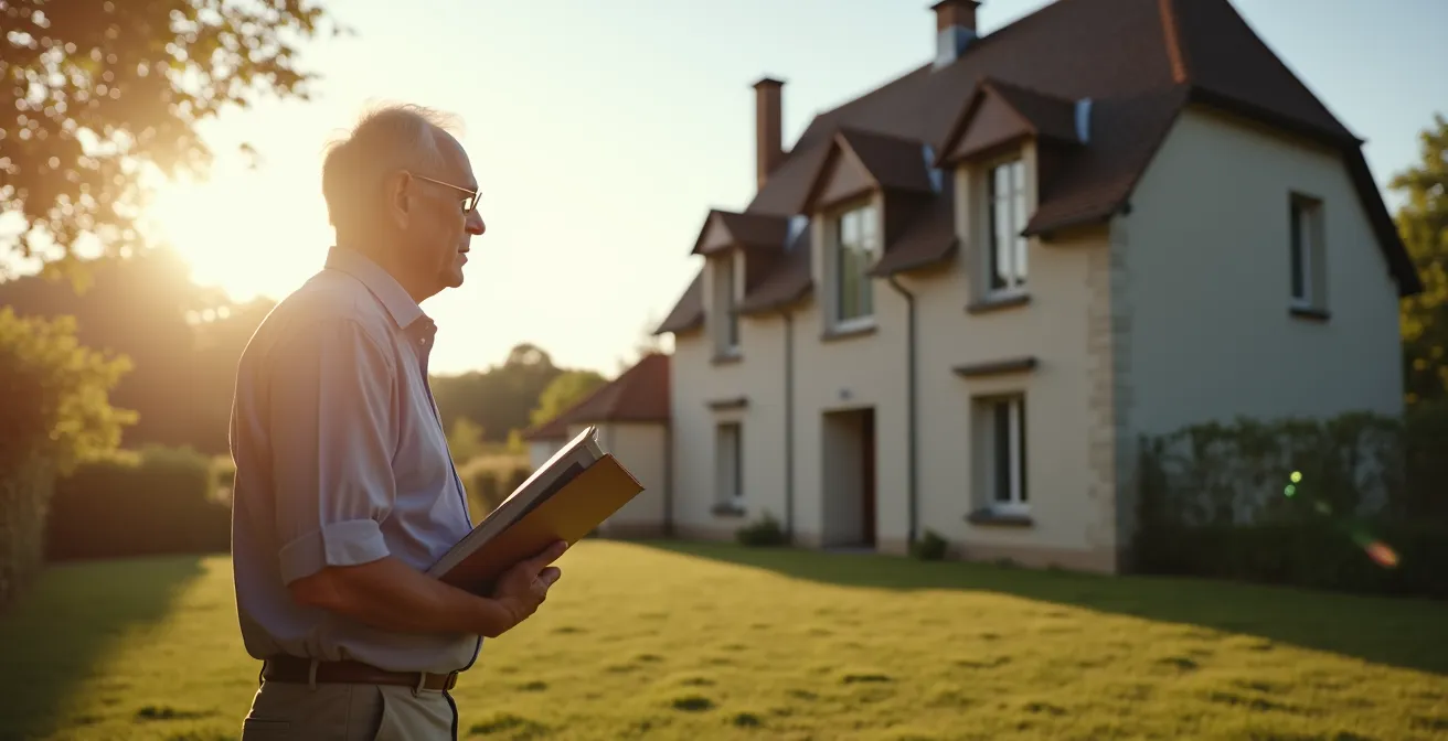 Propriétaire senior évaluant les travaux de rénovation énergétique de son bien