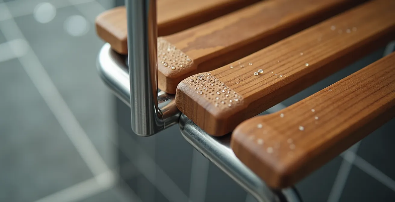 Siège de douche ergonomique en matériaux nobles avec système antidérapant